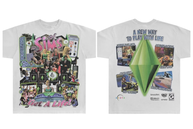 Koszulka The Sims Classic Summer Tee, bawełniana, z nadrukiem, krótki rękaw, modna, luźna, oversize, streetwear, męska i damska.