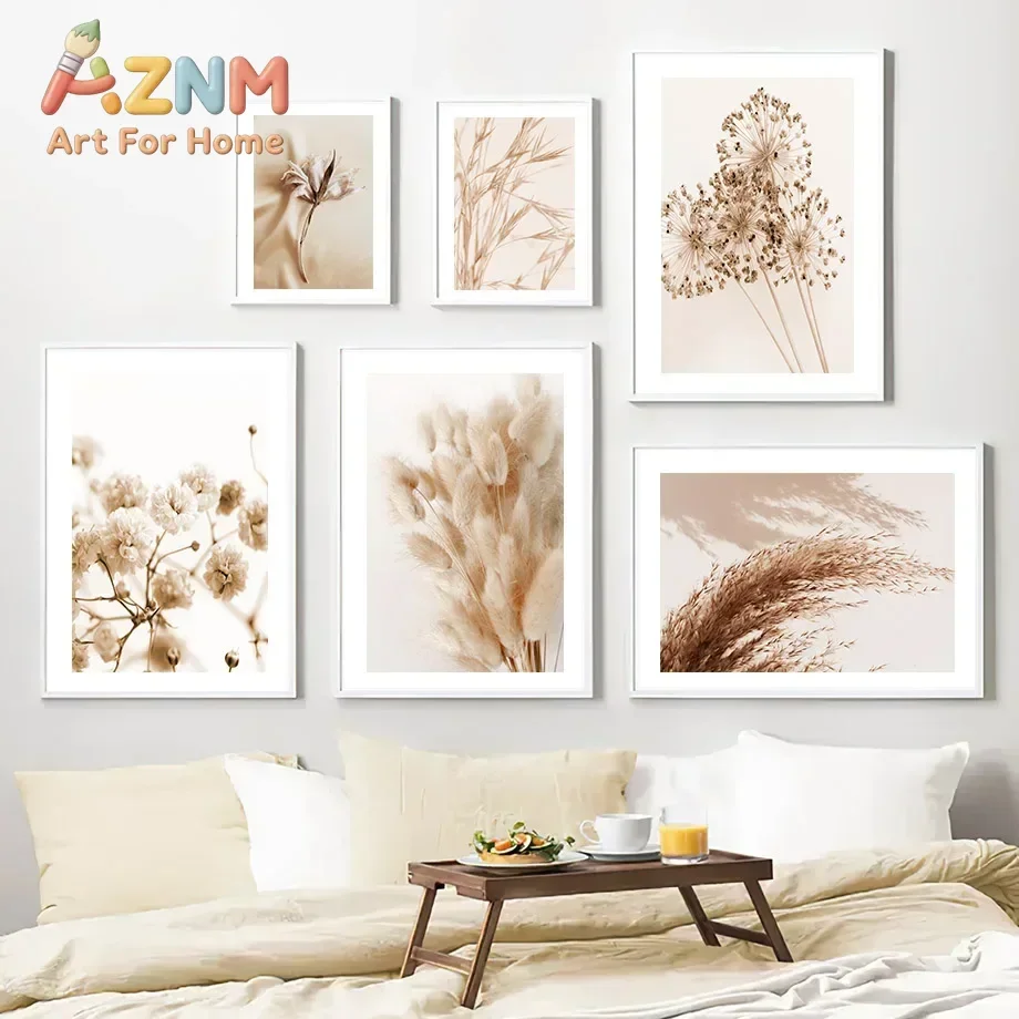 Beige Dandelion Reed Oats Tropical Plants Wall Art Canvas Painting Nordic Posters And Prints Wall Pictures For Living Room Decor