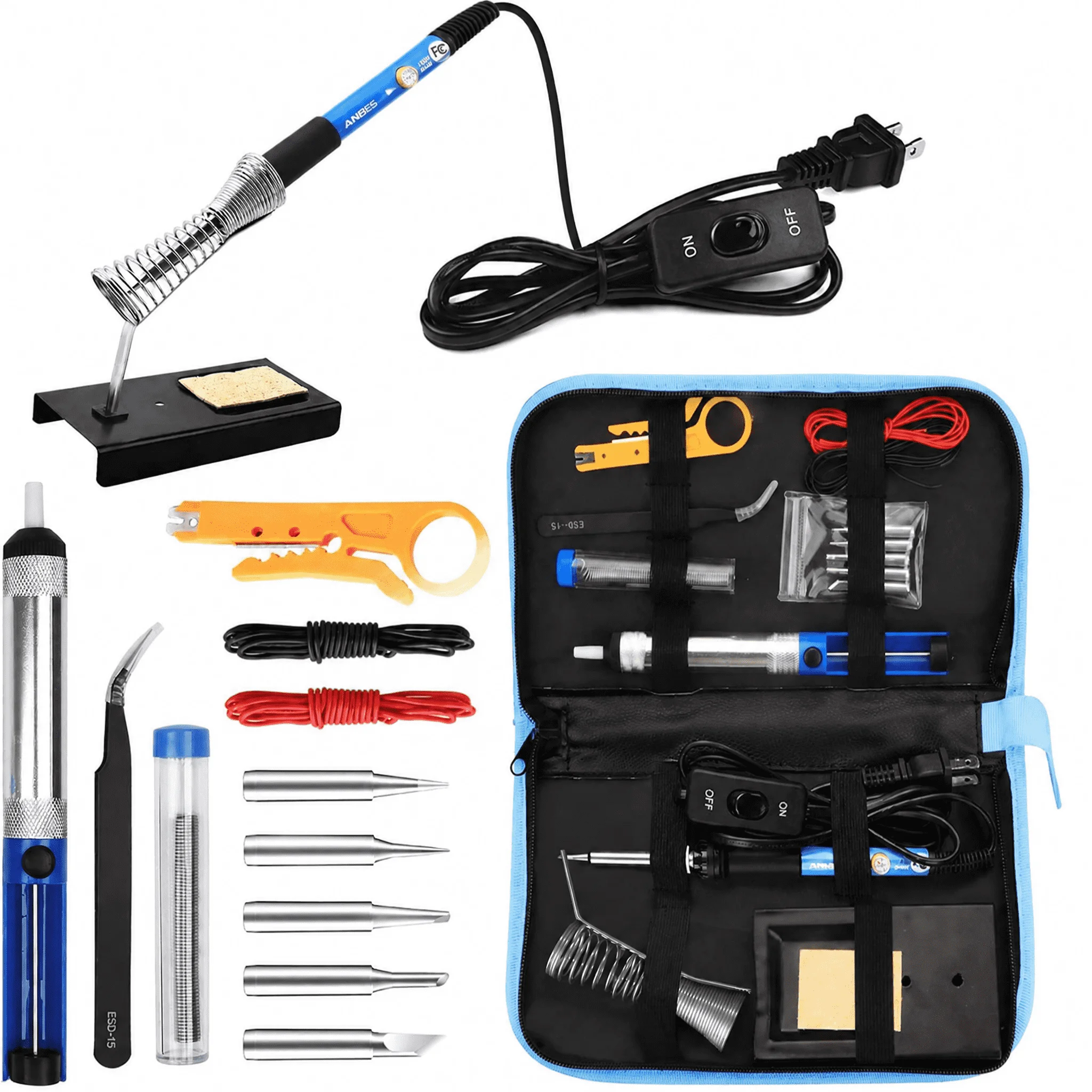Electronic Soldering Iron Set, 60W, LCD Digital Temperature-Adjustable Soldering and Repair Tool, with Switch and Soldering Tip