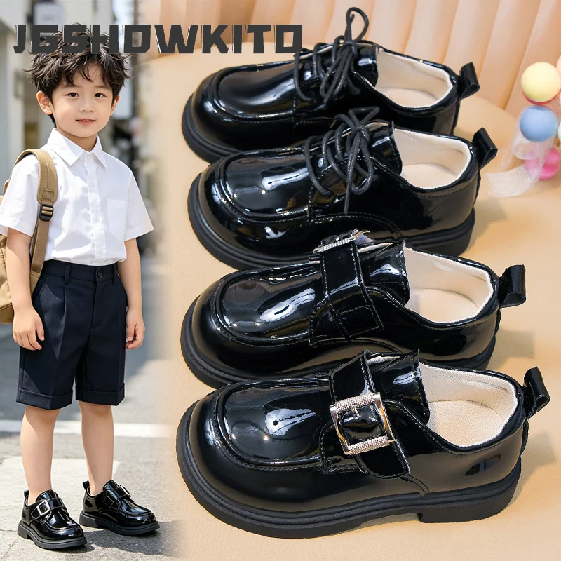JGSHOWKITO Kids Casual Shoes for Boys Girls Black School Fashion Flats Buckle and Lace-up Style British Style Classic Soft 26-36
