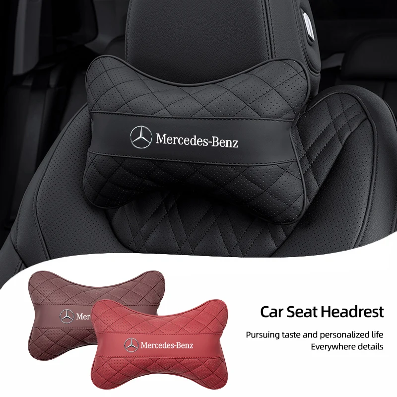 1Pcs Leather Car Seat Back Headrest Neck Pillow For Mercedes Benz AMG GLE GLC CLA GLA GLB GLS W205 W206 W203 W204 W210 W212 W213