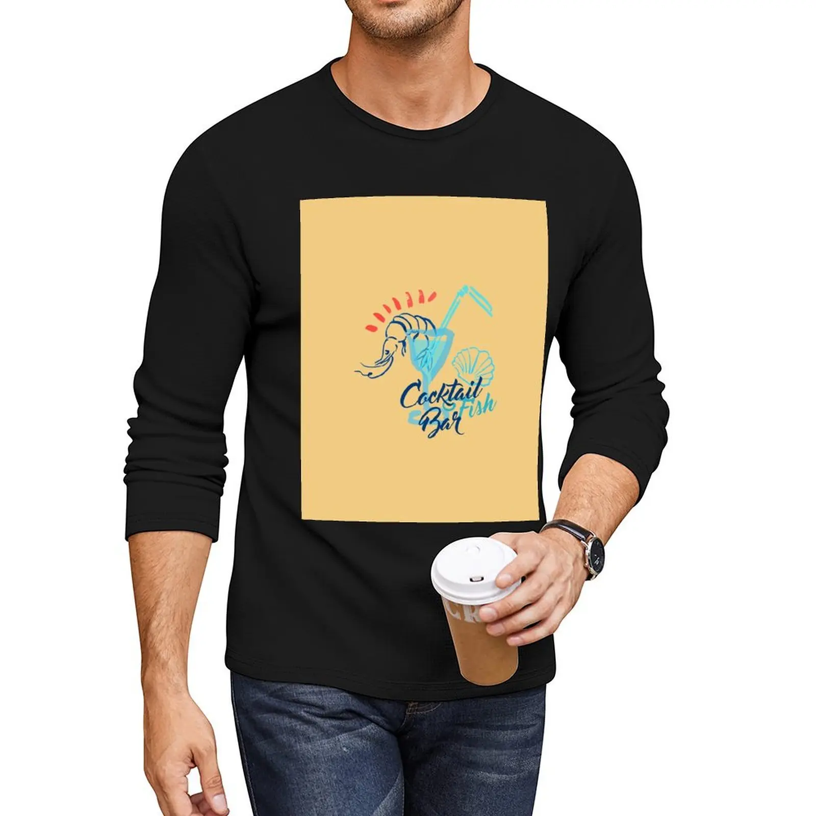 Cocktails Bar and Fish Red Blue Beach Long T-Shirt custom t shirts customized t shirts quick drying shirt mens plain t shirts