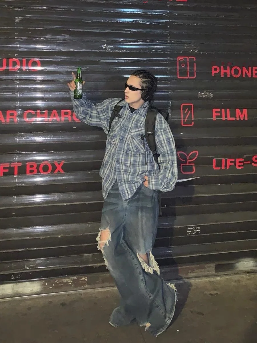 

Retro American Distred Wide Leg Jeans Spring Summer ex Loose Straight Cut Trousers Trendy High Waist Long Jeans