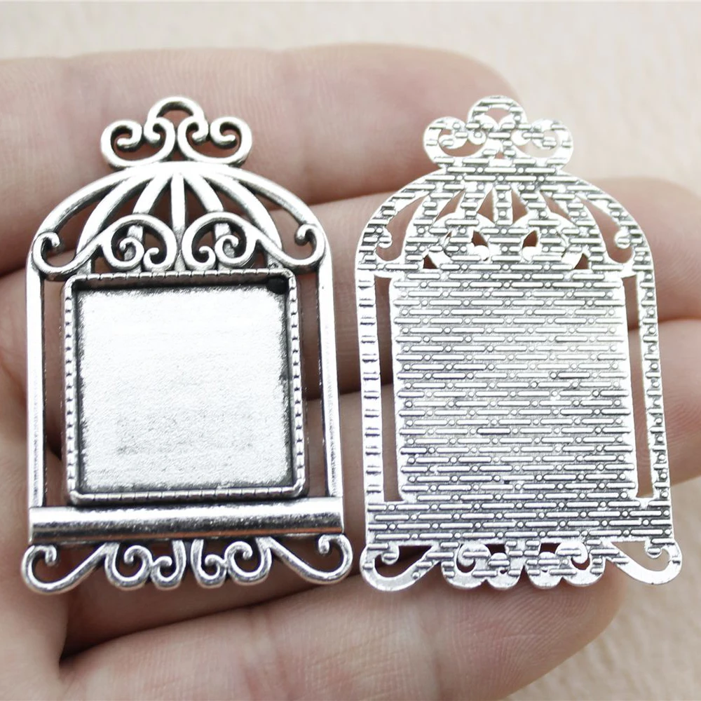 WYSIWYG 3pcs 20mm Inner Size Antique Bronze Antique Silver Color Birdcage Square Cabochon Base Setting For Jewelry Making