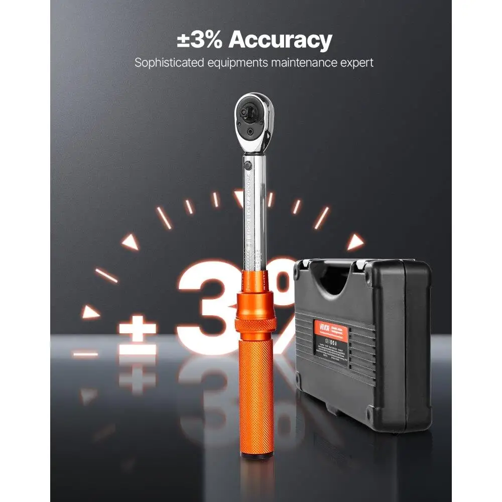 Click Wrench Set 1/4 Inch Drive 20 to 240 lbf-in Adjustable Tool for Mechanics 72 Tooth Orange Finish