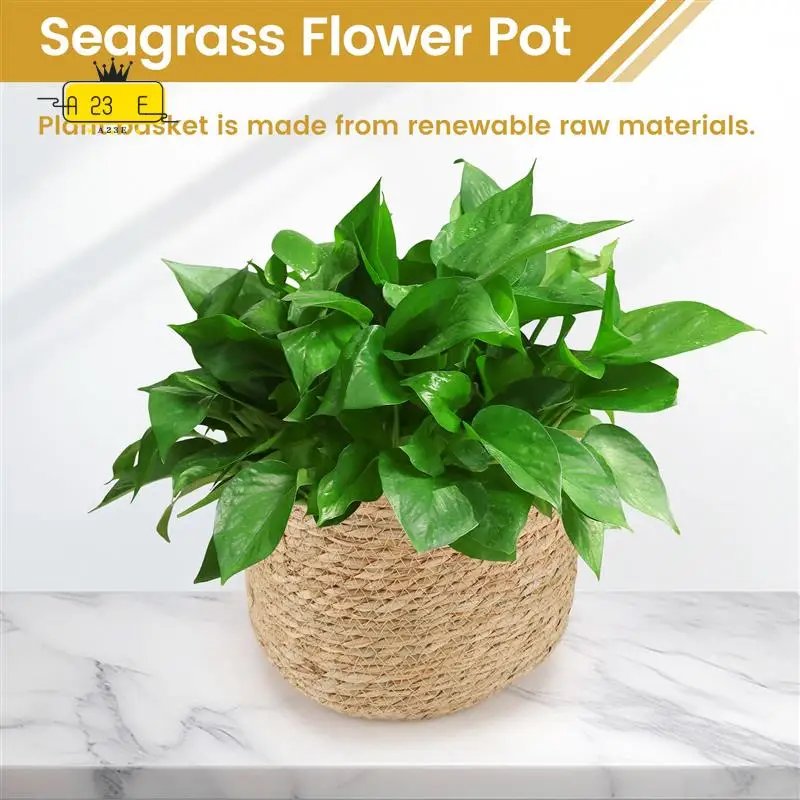 

A23E-Seagrass Flower Pot - Woven Plant Pot - Decorative Plant Basket With Plastic Film Insert In Boho Style