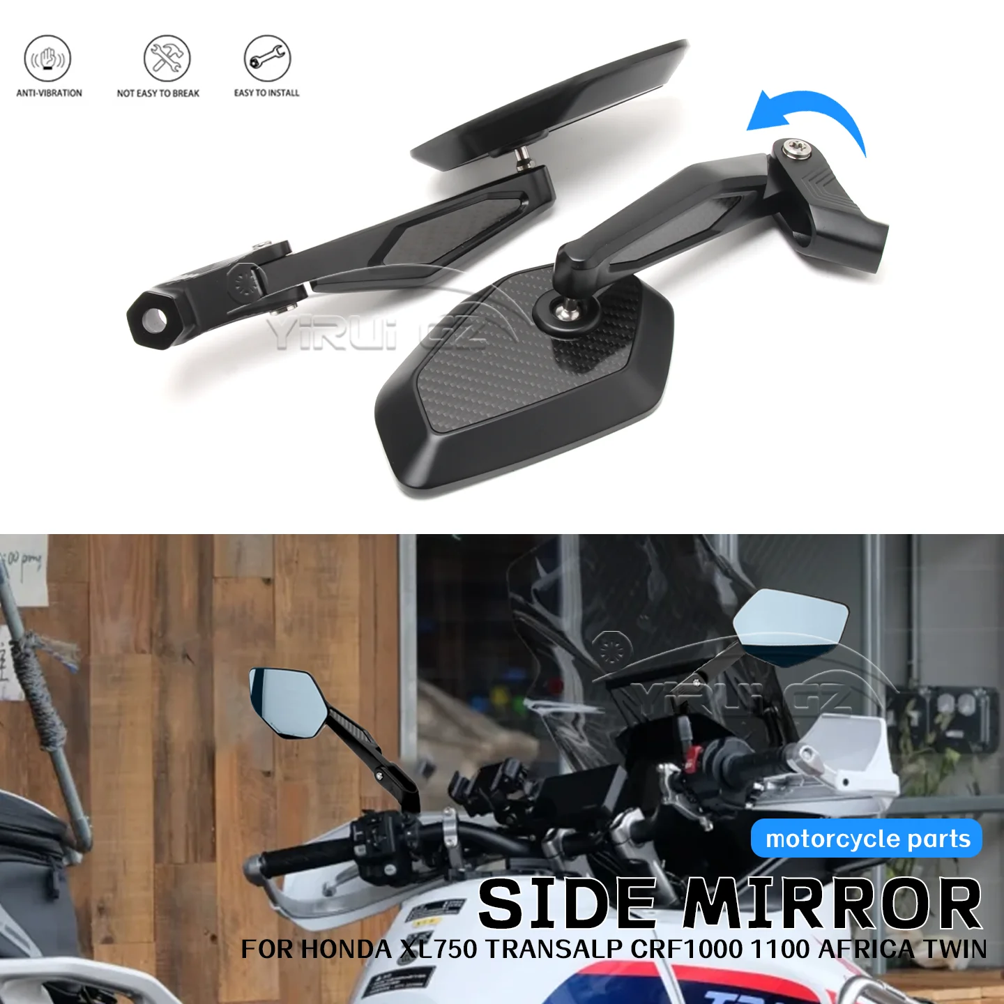 ホンダ XL750 TRANSALP CRF1000 1100 アフリカツイン オートバイバックミラー バックミラー サイドミラー ブルーライトアンチグレアミラー