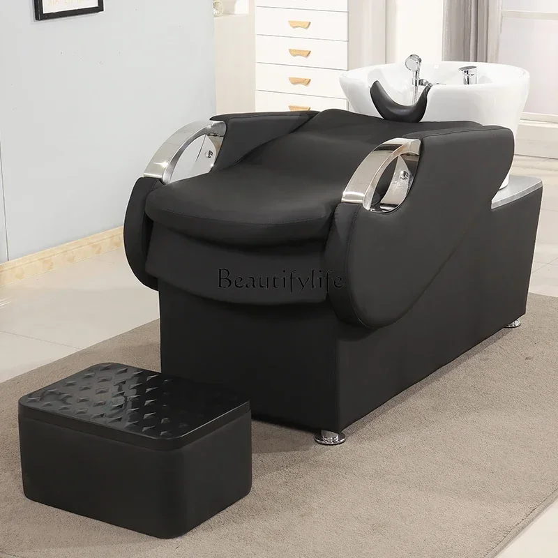 Semi-Lying Shampoo Hair Salon High-End Shampoo Chair Retro Ceramic Basin Flushing Barber Shop Shampoo Chair