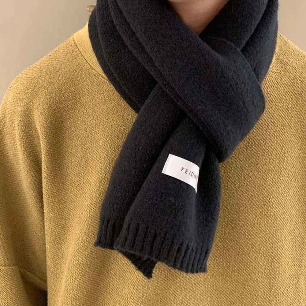 Solid Color Couple Knitting Wool Scarf Soft Windproof Long Thickened Neckscarf Cold-proof Versatile Winter Warmer Scarf Women