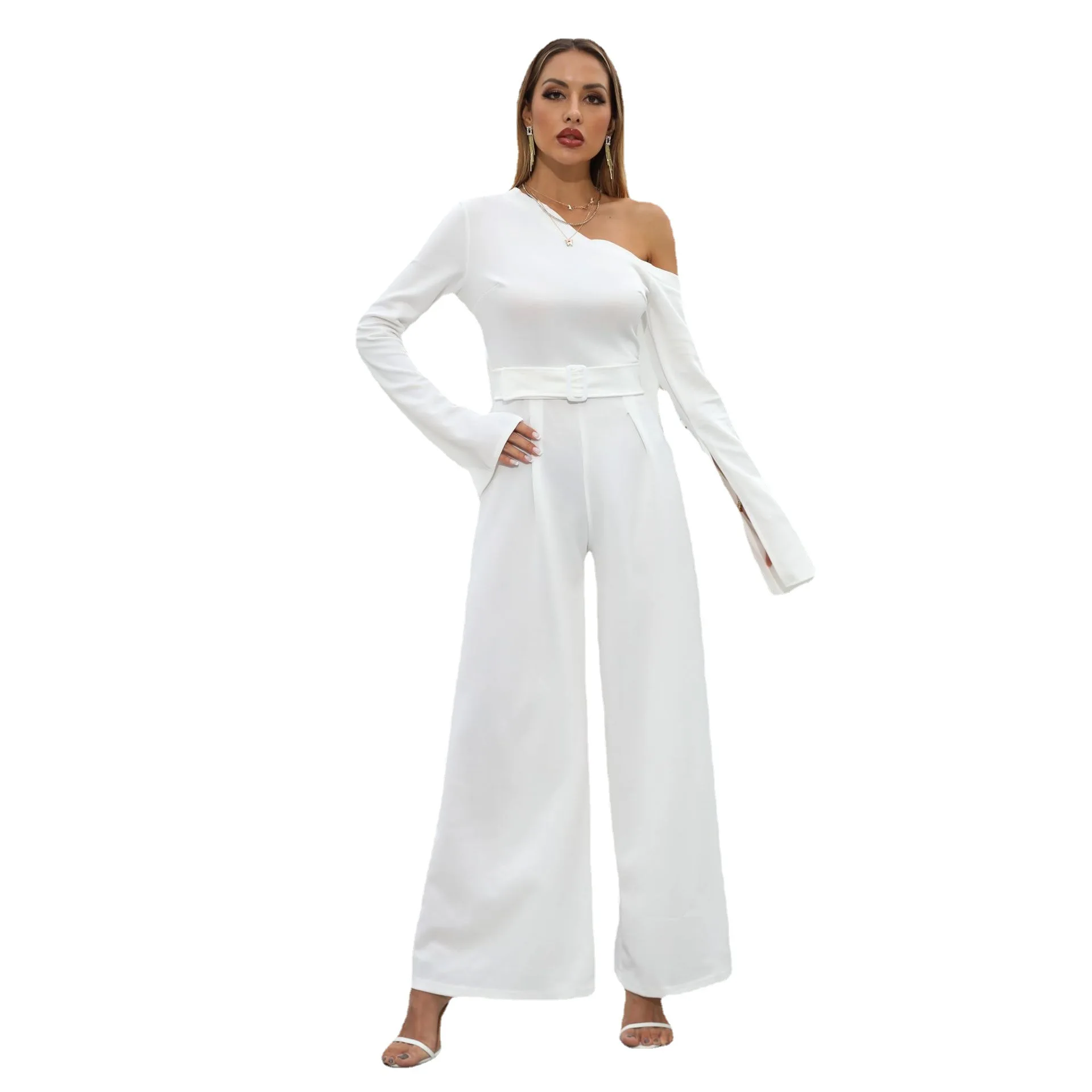 Robe de soirée blanche à manches longues, tenue de bal, simple, pour occasions spéciales, pantalon, 2022