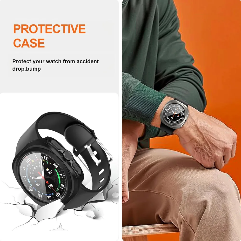 Tempered Glass+Case for Samsung Galaxy Watch 7 40mm 44mm PC Cover All-Around Protective Bumper Shell for Watch 7 Ultra 47mm