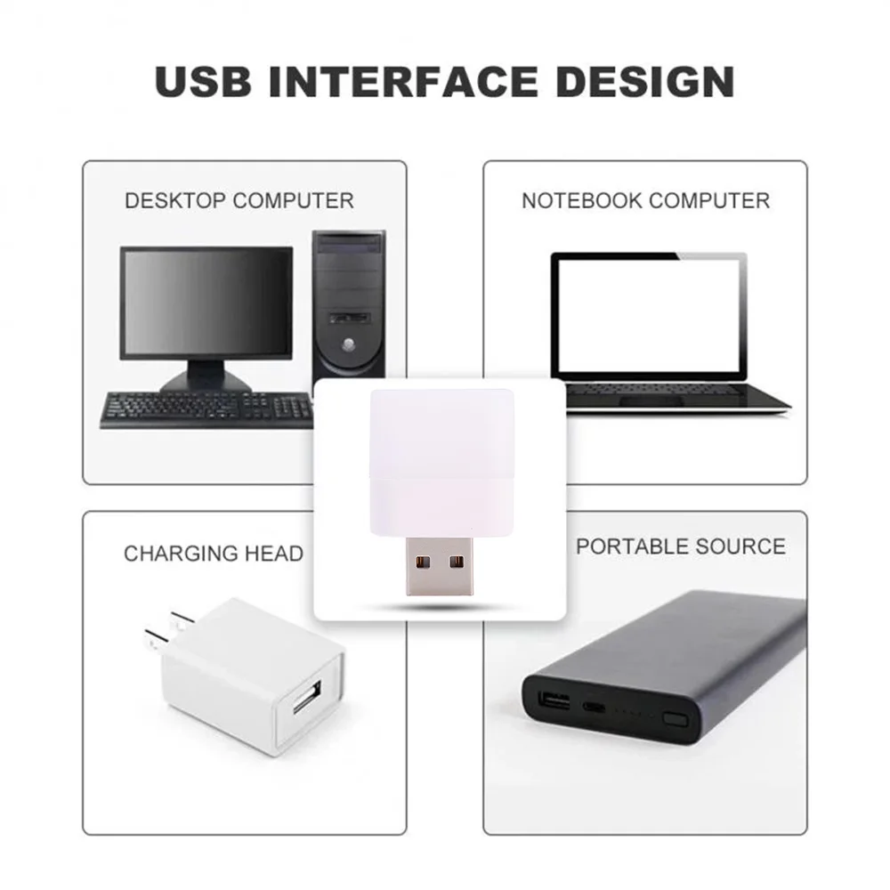 USB Night Light Mini LED Night Light Power Bank Charging Book Lights Small Square Reading Eye Protection Lamps Camp Equipment