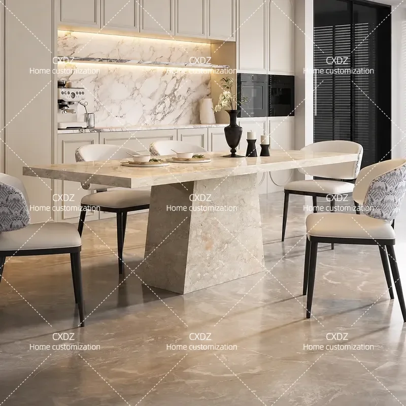 Modern Pastoral Rectangular Rock Slab Dining Table 2025 New Island Table for Kitchen and Dining Room