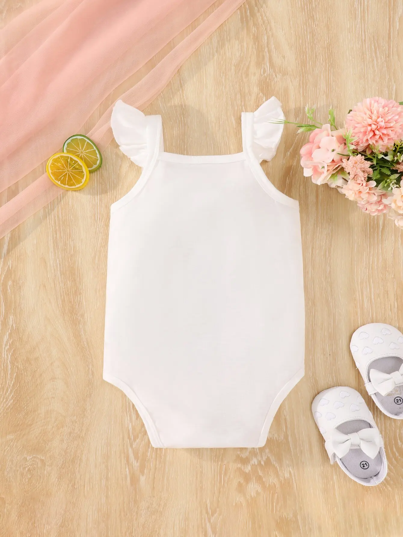 Baby Summer Cute Comfortable Breathable Simple Solid Color Flying Sleeve Vest Baby Bodysuits Cartoon Pattern Printing