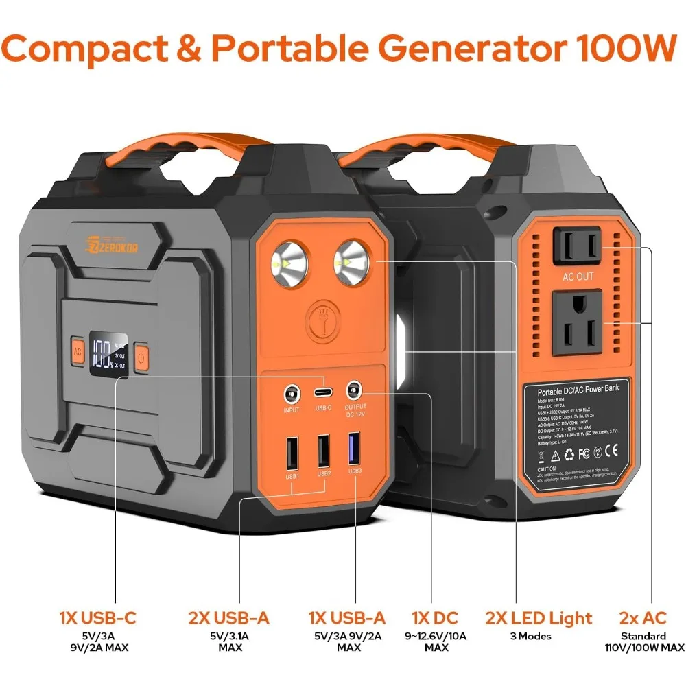 مولد طاقة شمسية محمول مع لوحة شمسية قابلة للطي بقدرة 40 وات ومخرج طاقة شمسية 100 وات للتخييم واحتياجات الطاقة الخارجية