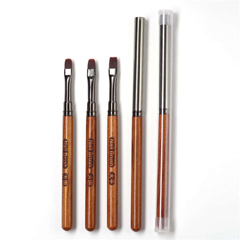 1 szt. Okrągły drewniany uchwyt Pędzel do paznokci akrylowych do pędzli do budowy żelu do manicure w proszku