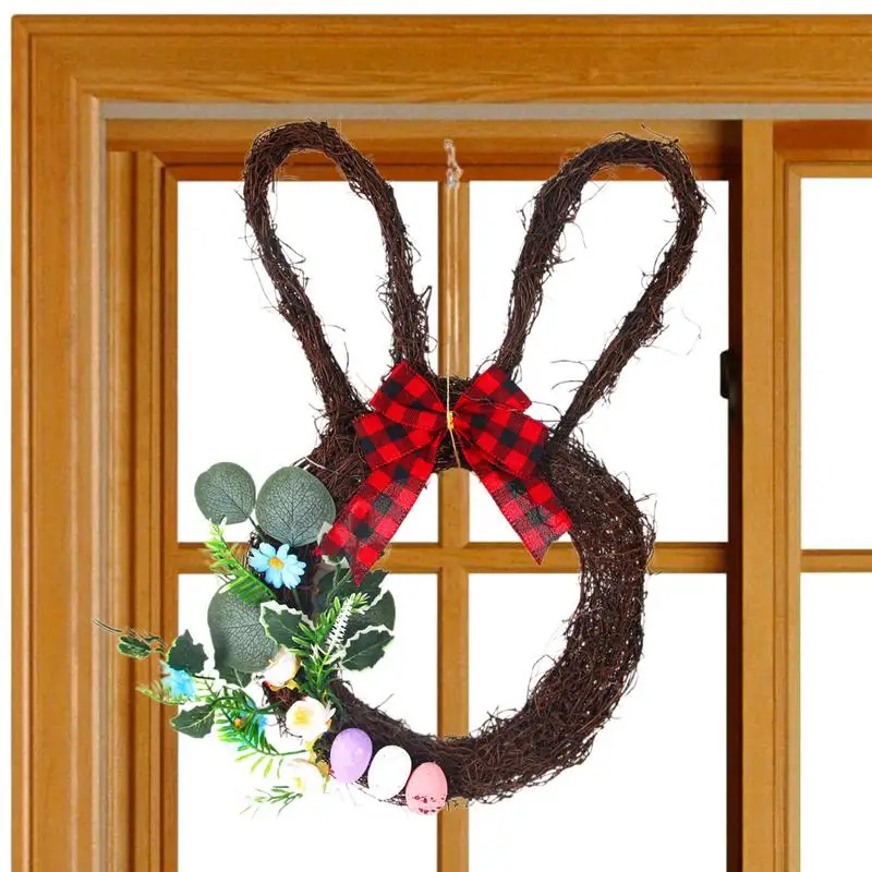 

Easter Bunny Wreath Bunny Shaped 18.9-Inch Artificial Spring Wreath With Bow Knot Rattan Bunny Wreath Rabbit Plant Garland