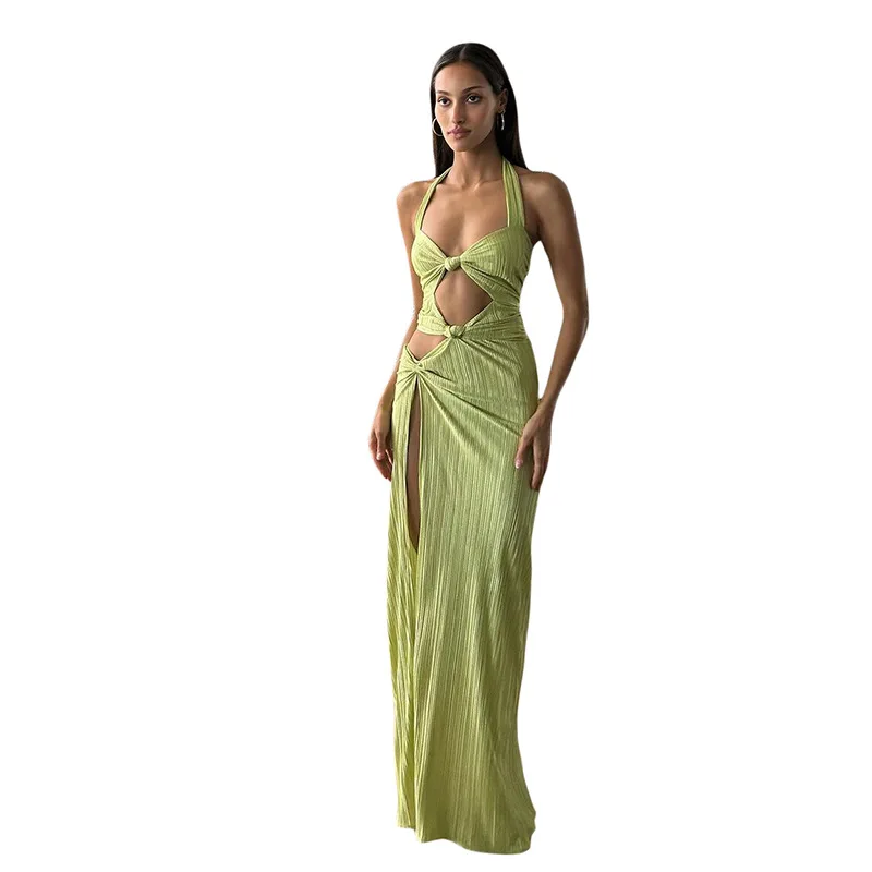 Parbones-Robe de plage longue pour femme, vêtement de sortie pour le bain, tunique, sexy, col haut, tendance 2024