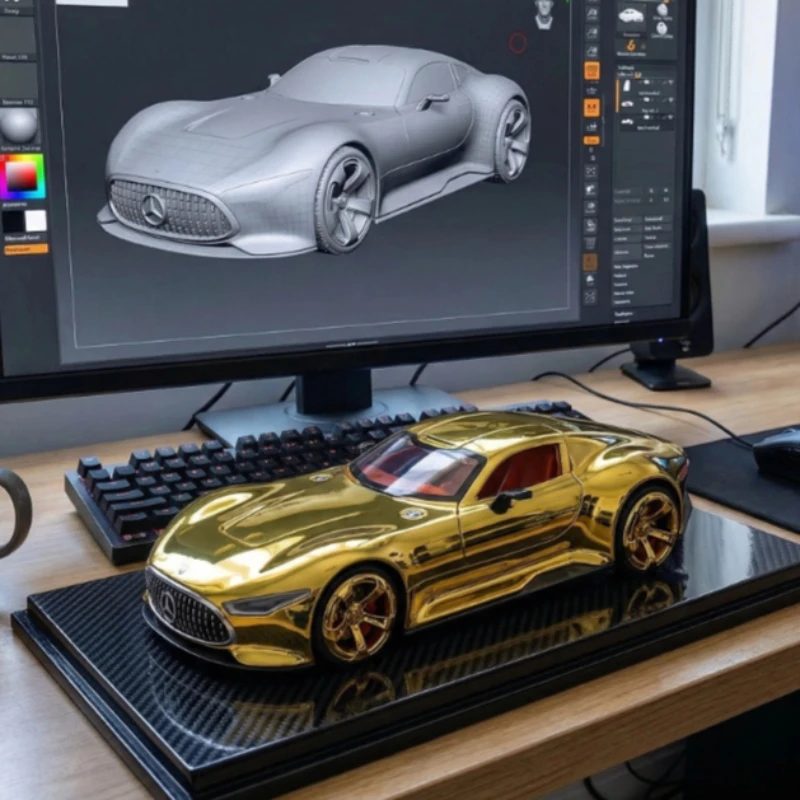 

1:32 Electroplated version of gold racing alloy sports car model Pull back sound and light little boy toy gift