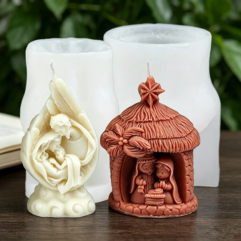 Kunst-Charakter-Szene Silikon-Kerzenform Retro-Figur Hüttenförmige Figurine Gießform DIY Kerze Seife Epoxidharz Gips Heimdekoration
