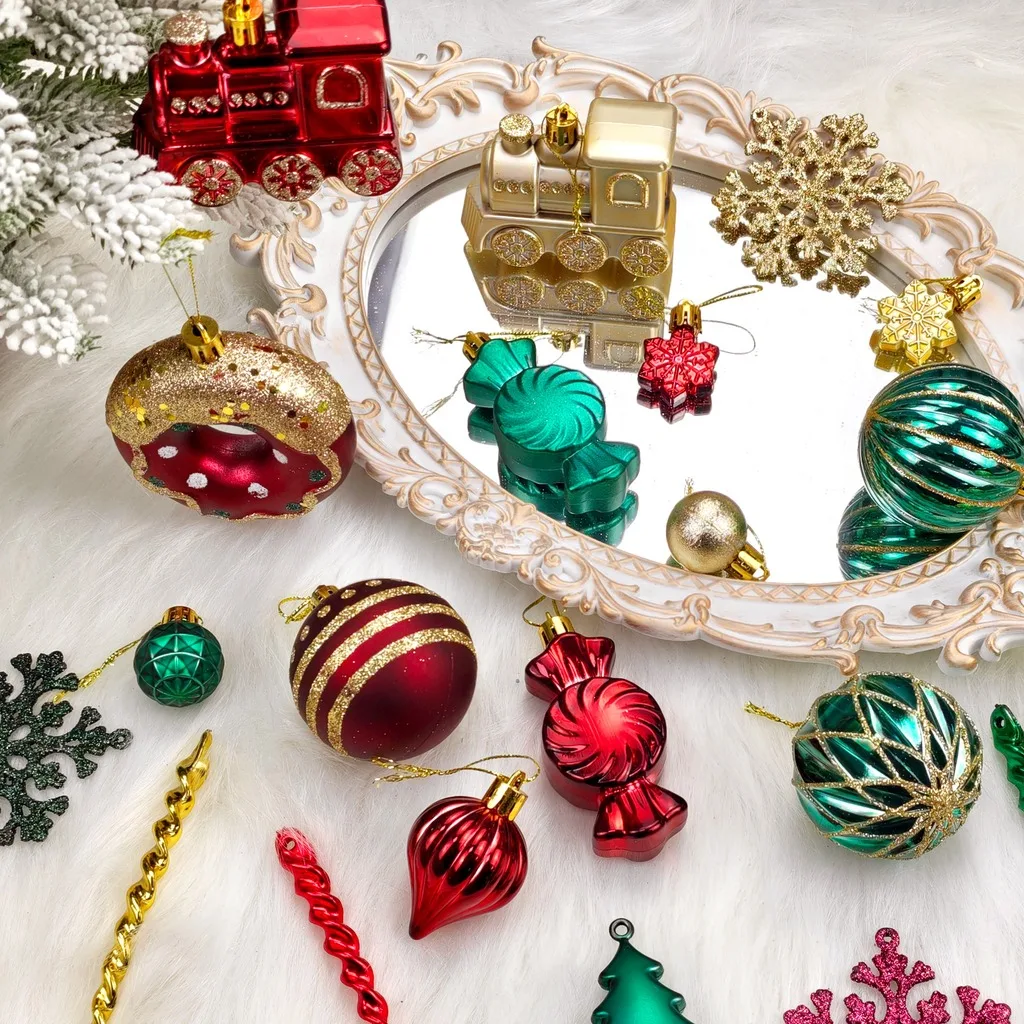 82 Pcs Assorted Electroplated Plastic Christmas Ornaments, Mixed Shape Hanging Decor for Christmas Tree