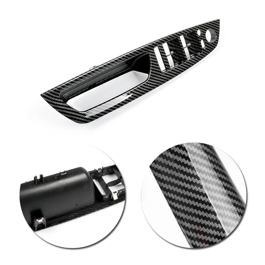 AMEXIAOXU  4PCS Car Interior Window Lift Switch Panel Door Handle Pull Cover Trim For-BMW E70 E71 E72 X5 X6 2007-2014 Carbon Fib