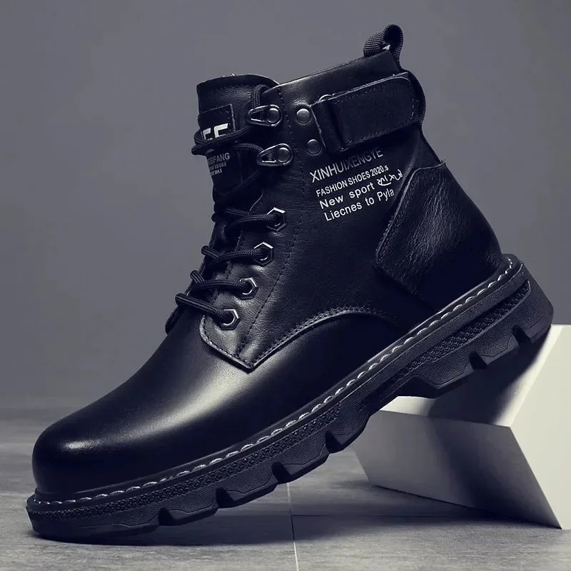 New Motorcycle and Ankle Boots Waterproof Boots Men Leather Shoes Men Casual Boot Bota Masculina Men\'s High-top Fashion Shoes