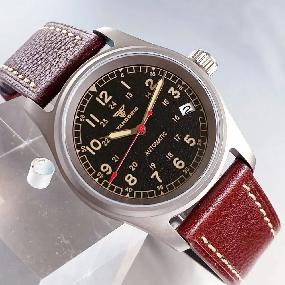 تخصيص 36 مللي متر الطيار ساعة ميكانيكية الرجال T2 التيتانيوم حالة 20ATM مقاوم للماء الغوص NH35A الحركة التلقائية ساعة اليد الجلدية