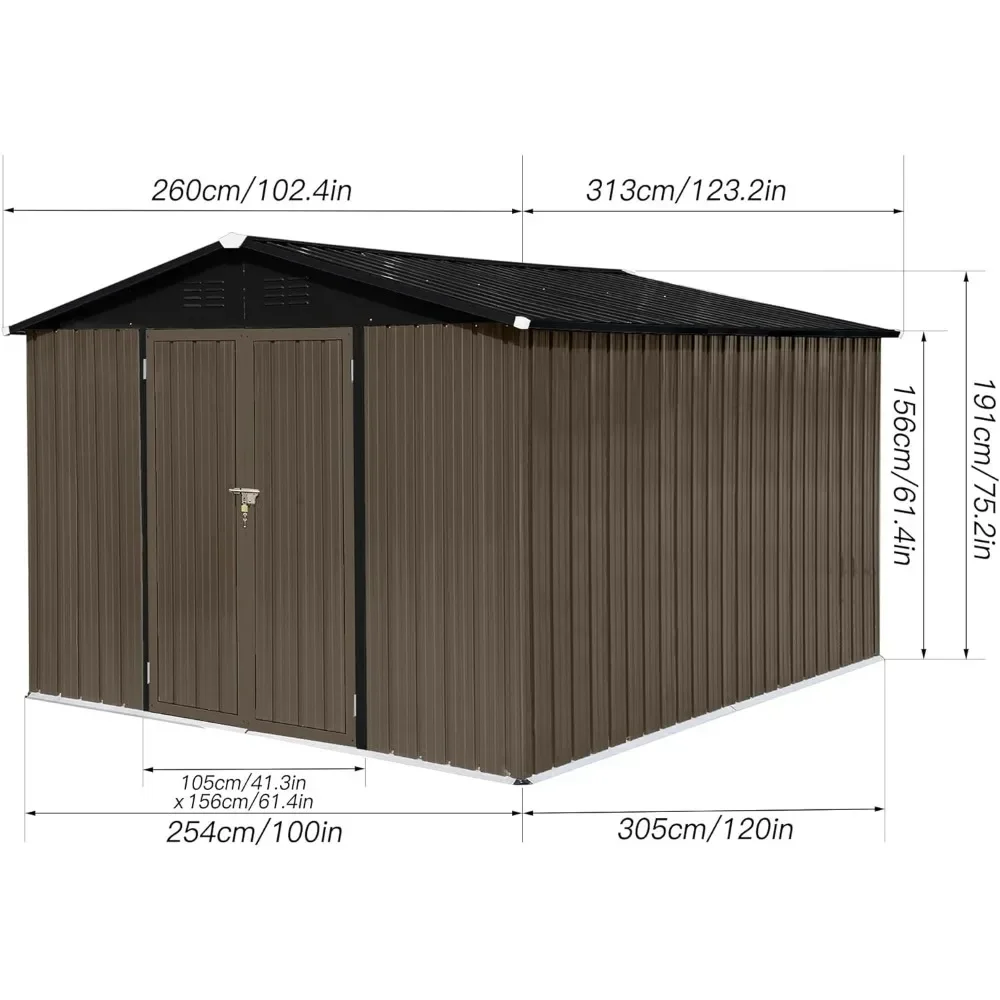 Metal Storage Shed,10x8 FT Large Outdoor Shed with Updated Frame Structure, Garden Tool Sheds for Backyard Patio Lawn