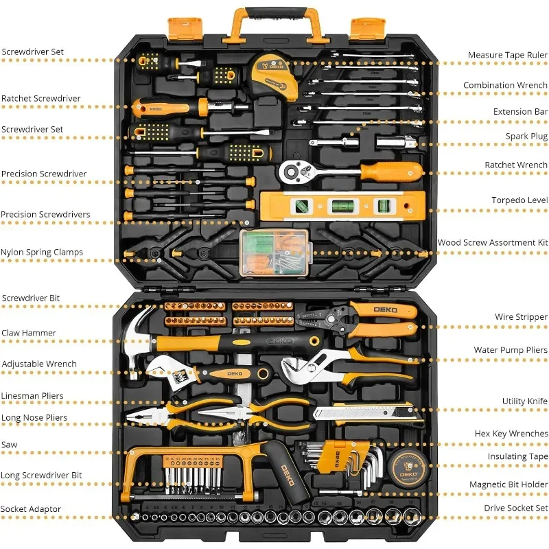 

228 Piece Socket Wrench Auto Repair Tool Combination Package Mixed Tool Set Hand Tool Kit with Plastic Toolbox Storage Case