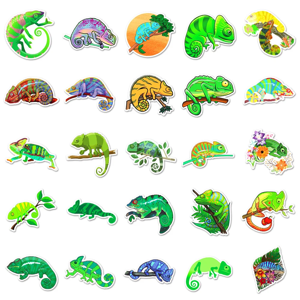 50pcs Cartoon Chameleon Anole Sticker For Phone Guitar Laptop Suitcase Stationery Stickers For Children Scrapbooking Supplies