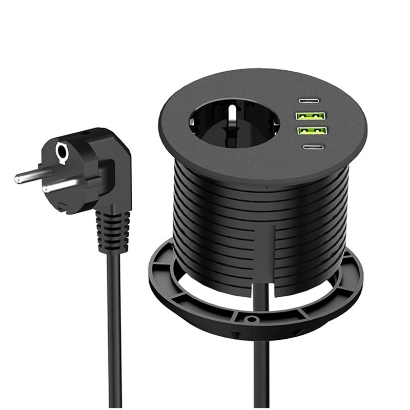 AT51-EU Plug Compatible Electric Plug Pops Up Outlet Built-In Office Socket French Standard Recessed Desk Socket With Type-C