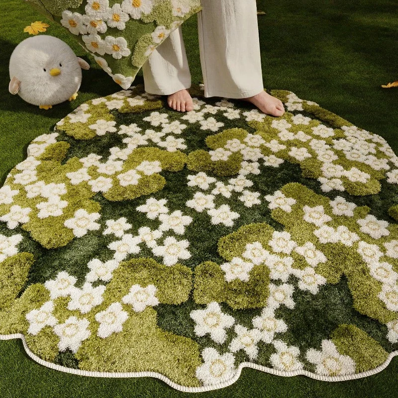 Irregular Shape Bedroom Decor Green Moss Carpet Thicken Plush Carpets for Living Room Fluffy Soft Floor Mat Washable Bedside Rug