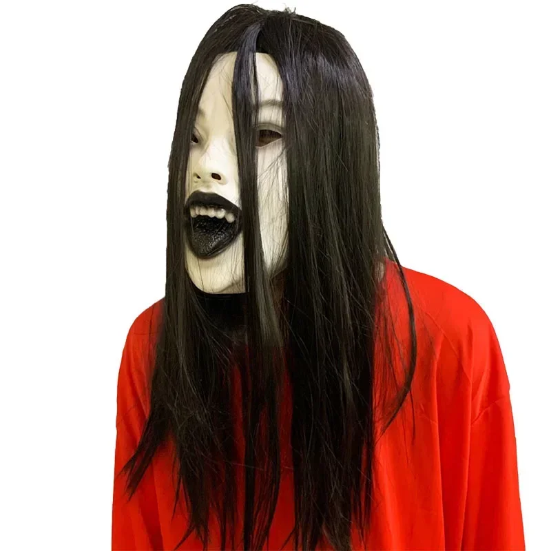 Masques effrayants pour femmes, décoration d'halloween, Costume de Cosplay, couvre-chef Creepier, accessoire de tête, cheveux longs, couvre-chef de sorcière