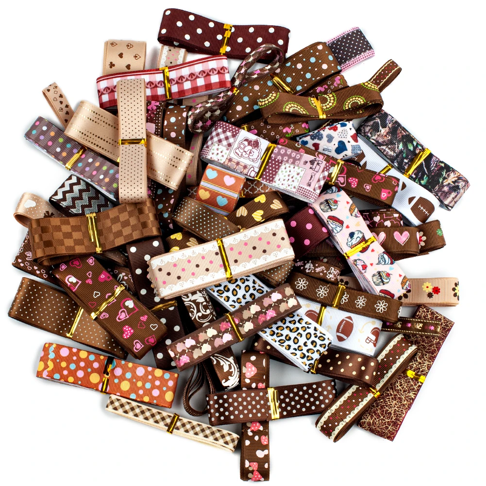 Coffee Color Brown Series 12yards Random Pattern Random Size Material Ribbon for Cheer DIY Girl Hair Bows Dress Decoration