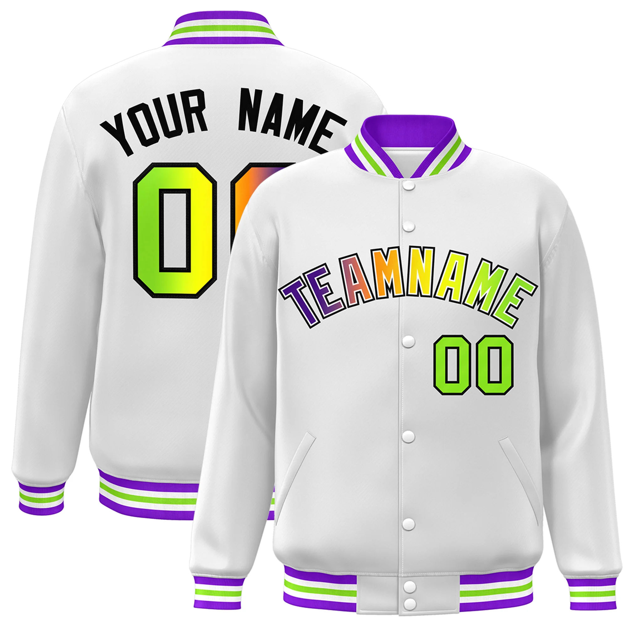 Custom Baseball Jacket  Full-Snap Gradient Jacket Personalized Name Number Logo Varsity Letterman Sports Coat image 5