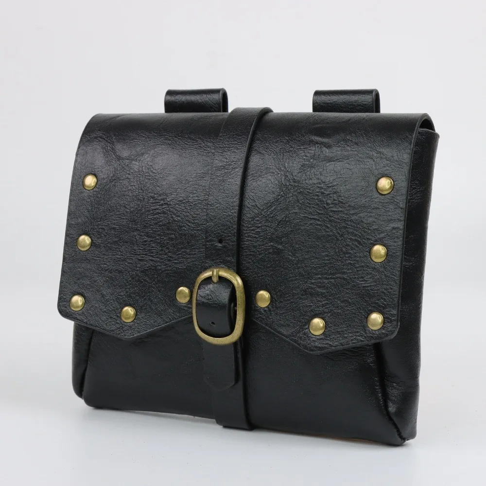 Vintage Leather Pouch Bag PU Leather Medieval Style Viking Belt Bag Buckle Closure Steampunk Design Buckle Bag