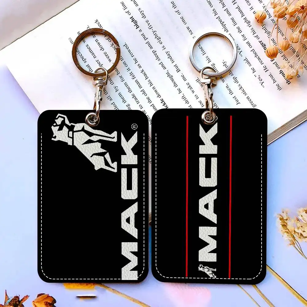 Truck Car M-MACKs 1Pc PU Leather Card Holder Keychain Key Ring Door Lock Access Tags ID Card Case Keychain Card