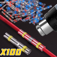 100PCS Car Waterproof Heat Shrink Electrical Wire Butt Connector Wire Terminals Solder Seal Sleeve Splice Terminals Auto Parts