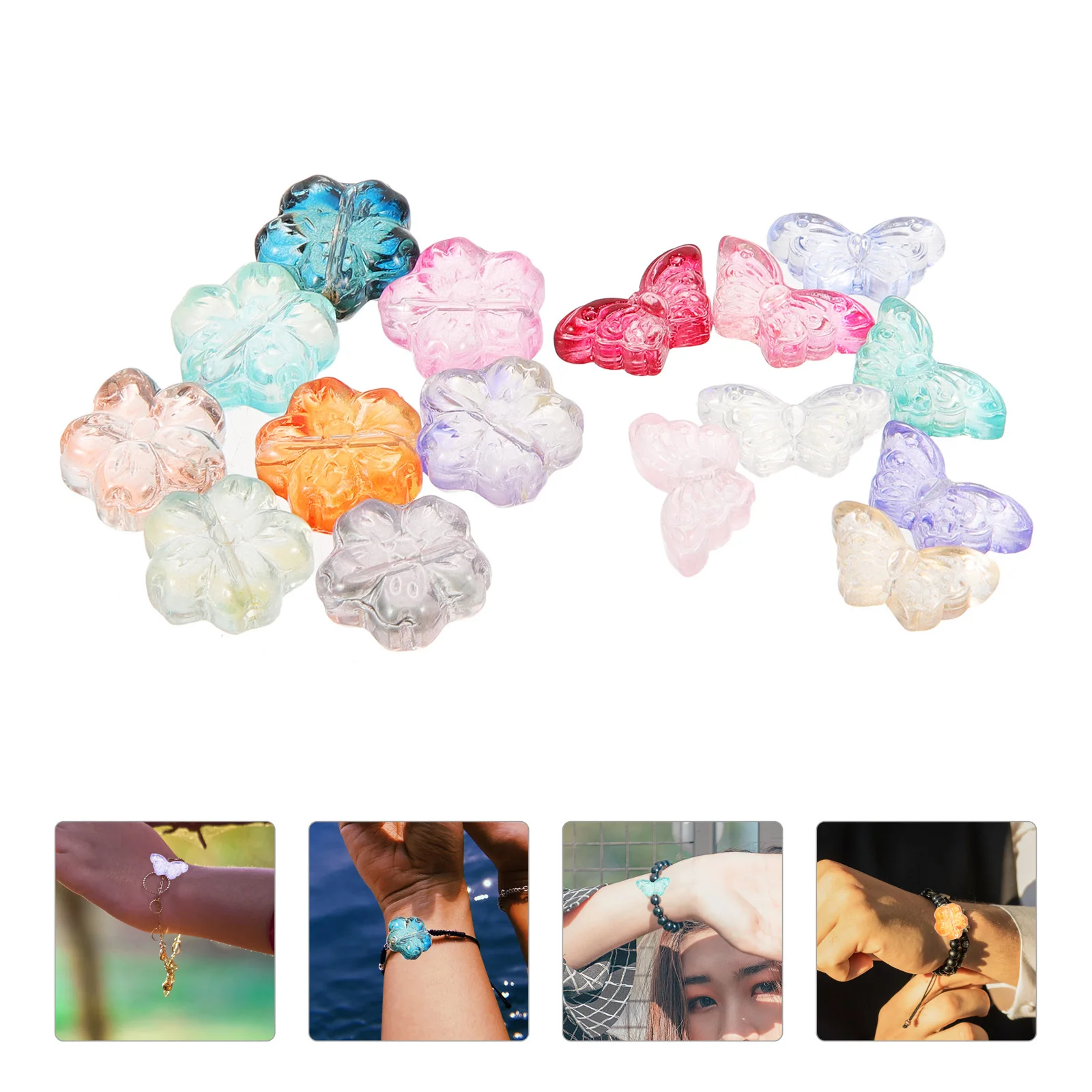 

80 шт. маленькие стеклянные бусины в форме бабочки для браслетов, ожерелий, аксессуары для рукоделия, бусины-бабочки