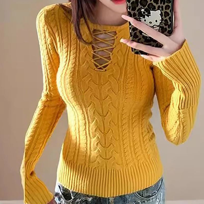 Women Clothing Hollowed-out Multicolour Sweater Knitwear Women's Autumn And Winter Design Slim-fit Inside With A Base Shirt Top