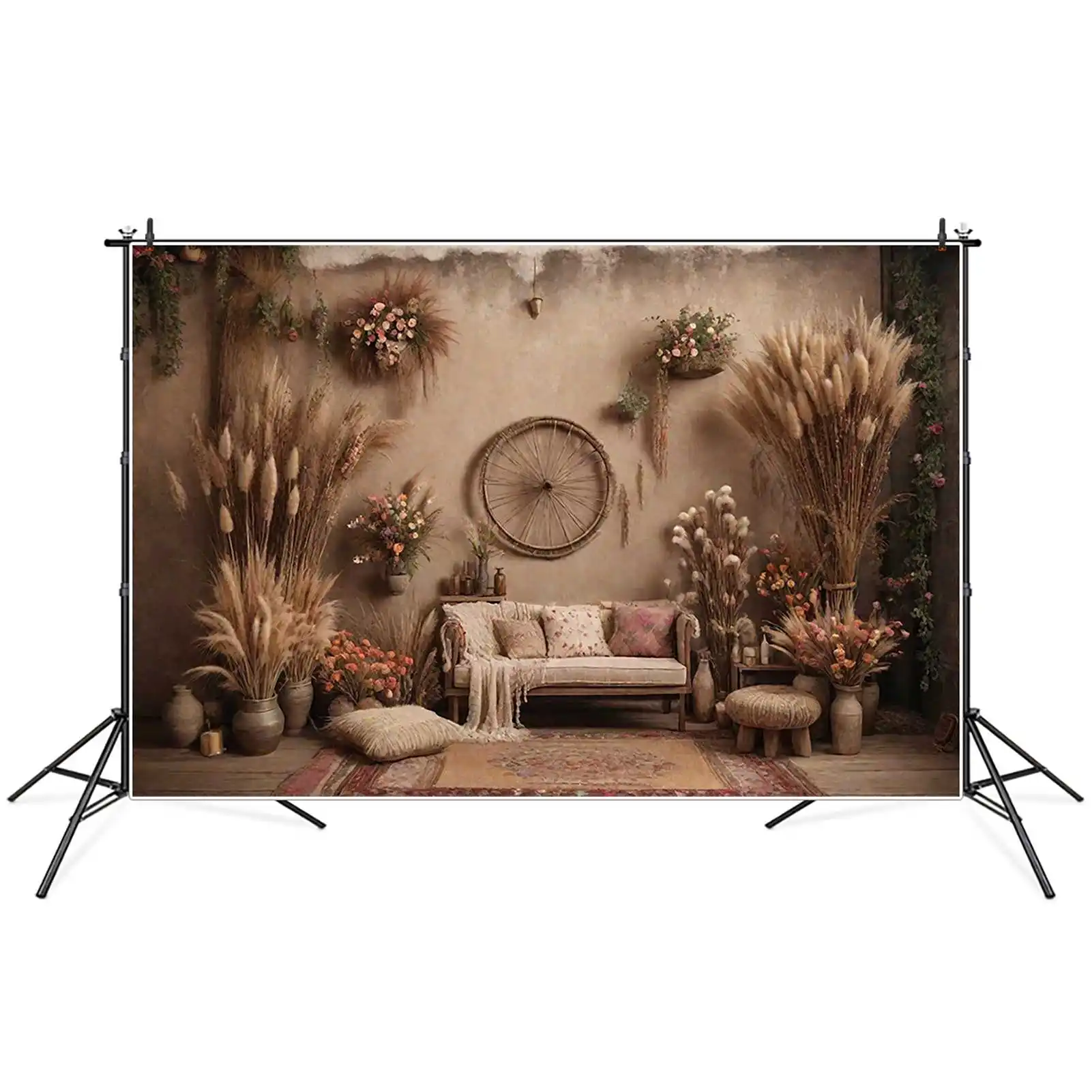 MOON.QG Rural Home Birthday Background Women'S Boho Living Room Wall Backdrops Customized Party Decoration Photography Props