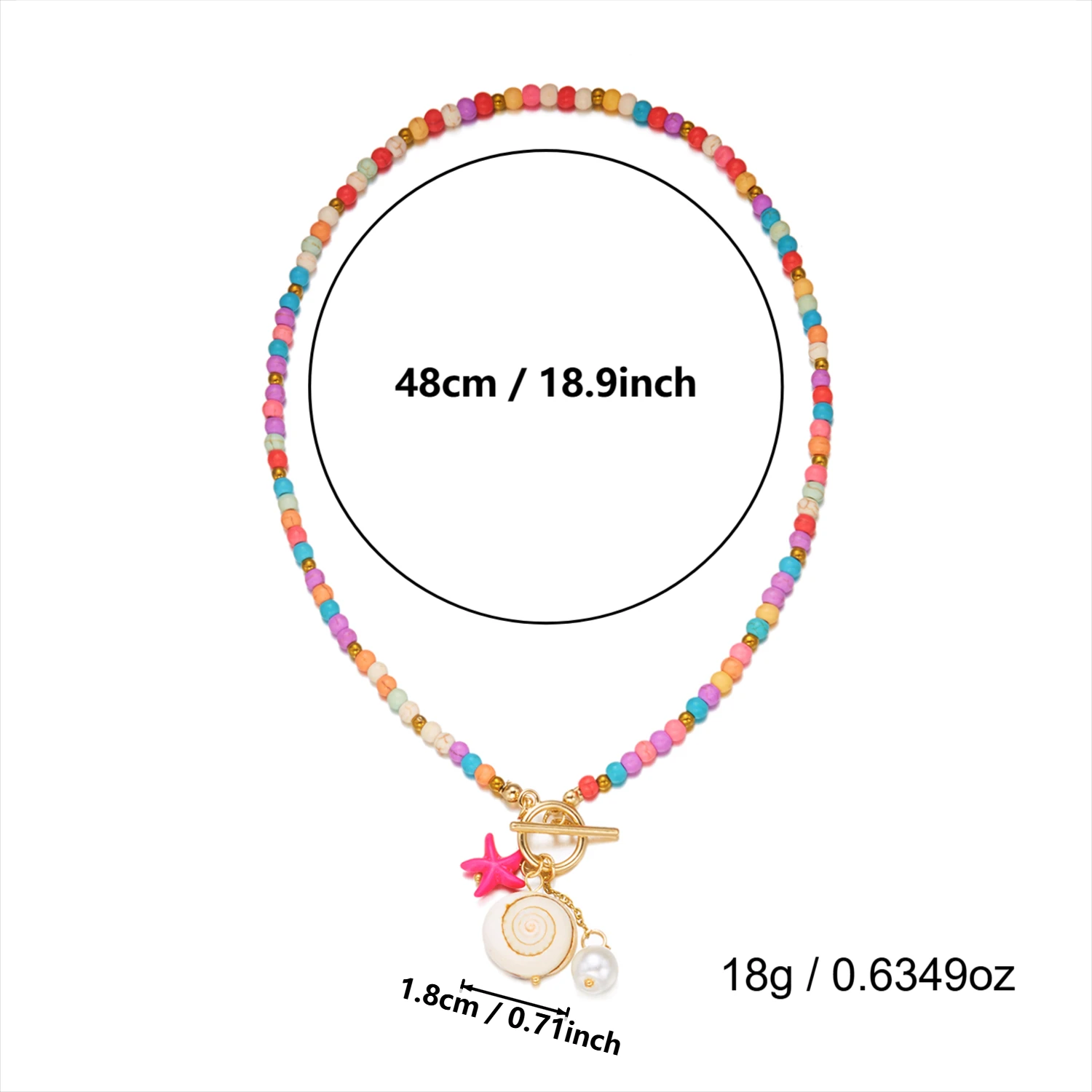 Böhmische Bunte Perlen-Seestern OT-Verschluss Anhänger-Halskette für Frauen Imitationsperlen Muschel-Halskette Sommer-Party-Schmuck – Detail 7