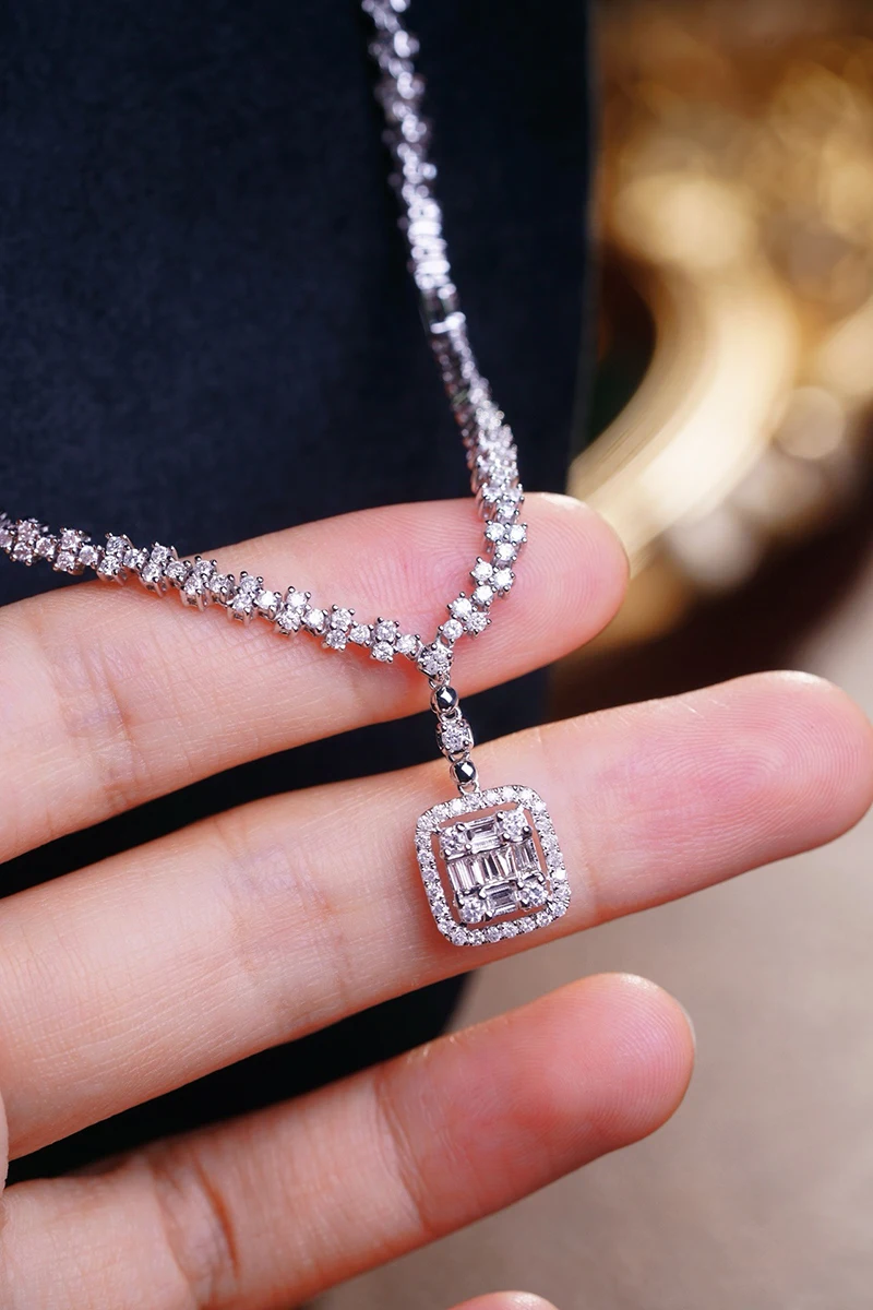 KUGG 100% 18K White Gold Necklace Fashion Shiny Style 2.60carat Real Natural Diamond Necklace for Women High Wedding Jewelry