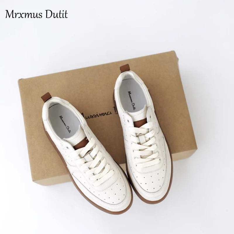 Mrxmus Dutit New 2024 Spring Women Fashion Genuine Leather Spring Flat Lacing Shoes Casual Versatile Sneakers Commute Female