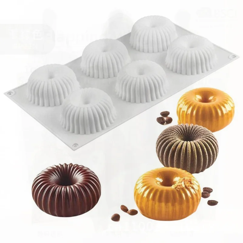 Molde de silicona para pastel, Mousse, galletas, Donut, 6 cavidades, para hornear DIY, helado de Chocolate, forma redonda, moderno, minimalista, blanco
