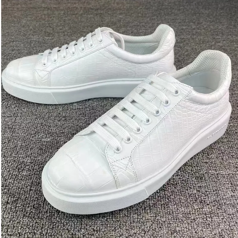 New Thai Crocodile Board Model Ultra Light Low Top Men's White Leather Suede Sneakers Walking Male Casual Leathers Shoes Loafers