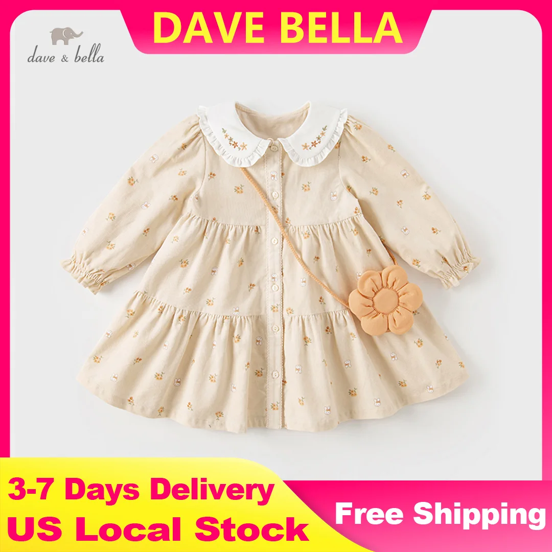 Dave Bella Festival Party Dresses for Girls Long Sleeve Floral Holiday Dresses 2025 Children robes de fête pour filles DB3236089