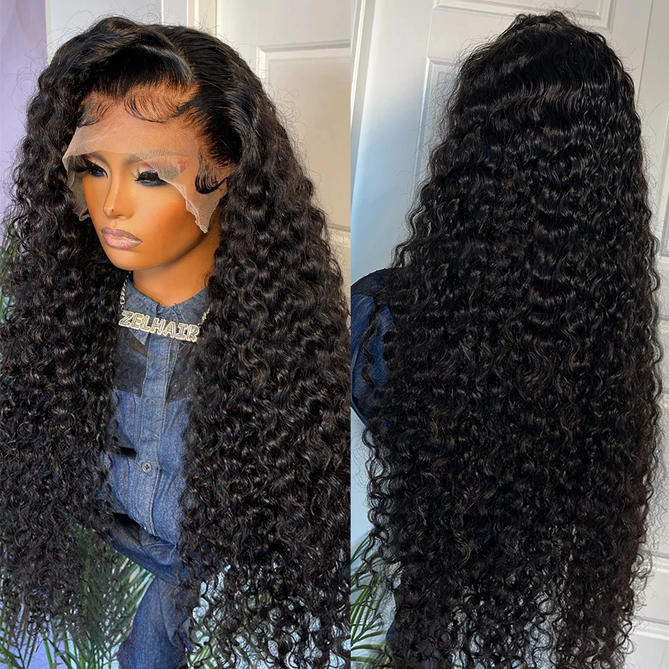 

Glueless Soft Natural Black 180% Density Kinky Curly Preplucked 26inch Long Lace Front Wig For Women BabyHair Daily Cosplay