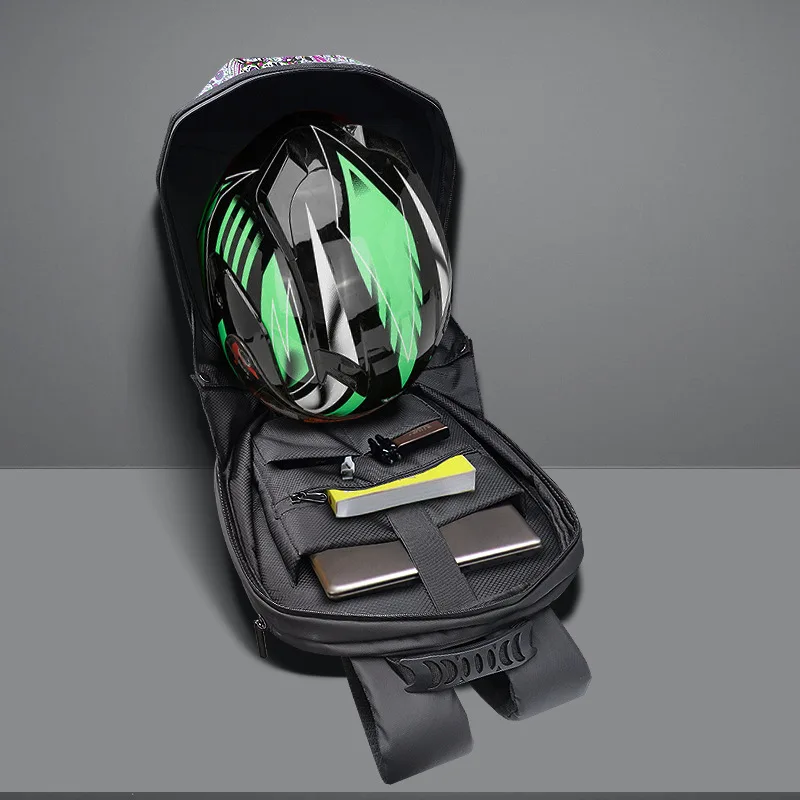 Mochila de motocicleta con patrón de caballero Led luminoso, casco de concha, Mochila impermeable para montar en motocicleta, bolsa para hombre y